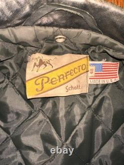 Vintage 70s Or 80s Brown And Black Leather Schott Perfecto Jacket Size 48