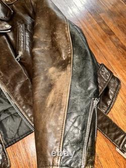 Vintage 70s Or 80s Brown And Black Leather Schott Perfecto Jacket Size 48