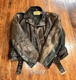 Vintage 70s Or 80s Brown And Black Leather Schott Perfecto Jacket Size 48