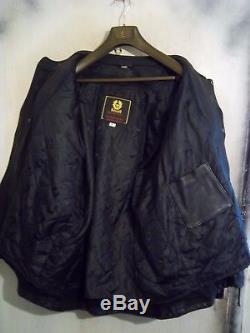 Vintage 80's Belstaff Heavy Leather Touring Motorcycle Jacket Size 48 With Liner