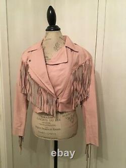 Vintage 80's Bermans Rare Pink Cropped Fringe Leather Jacket withThinsulate Liner