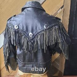 Vintage 80's Fureal LTD- Black Cow Hide Leather Jacket- WithFringe- Men's XL