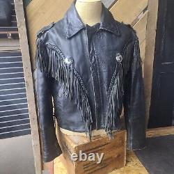 Vintage 80's Fureal LTD- Black Cow Hide Leather Jacket- WithFringe- Men's XL