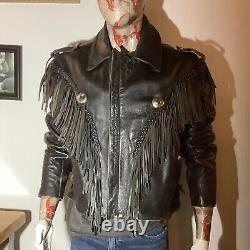 Vintage 80's Fureal LTD- Black Cow Hide Leather Jacket- WithFringe- Men's XL