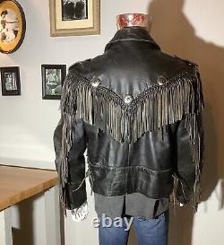 Vintage 80's Fureal LTD- Black Cow Hide Leather Jacket- WithFringe- Men's XL