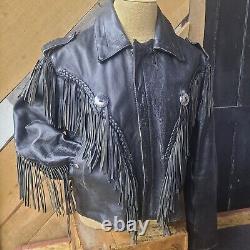 Vintage 80's Fureal LTD- Black Cow Hide Leather Jacket- WithFringe- Men's XL