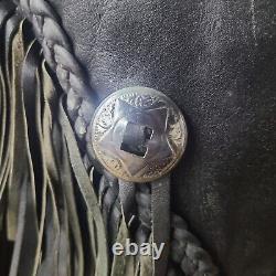 Vintage 80's Fureal LTD- Black Cow Hide Leather Jacket- WithFringe- Men's XL