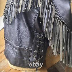 Vintage 80's Fureal LTD- Black Cow Hide Leather Jacket- WithFringe- Men's XL