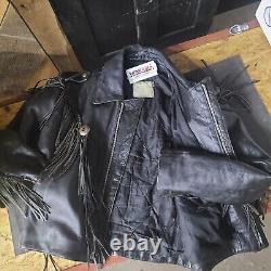 Vintage 80's Fureal LTD- Black Cow Hide Leather Jacket- WithFringe- Men's XL