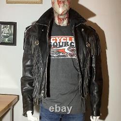 Vintage 80's Fureal LTD- Black Cow Hide Leather Jacket- WithFringe- Men's XL