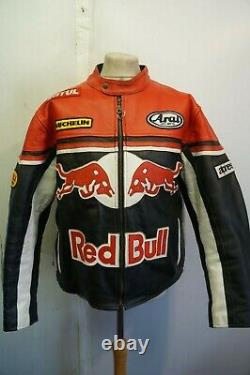 Vintage 80's Leather Alpinestars Motorcycle Jacket Size Uk XL With Red Bull Logo