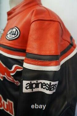 Vintage 80's Leather Alpinestars Motorcycle Jacket Size Uk XL With Red Bull Logo