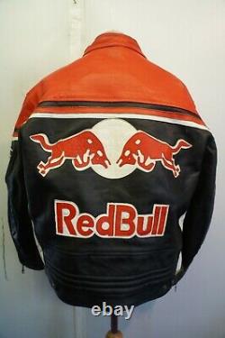 Vintage 80's Leather Alpinestars Motorcycle Jacket Size Uk XL With Red Bull Logo