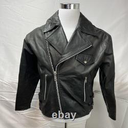 Vintage 80s 90s Black Leather Moto Biker Jacket Men's M Red Quilted Lining