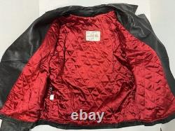 Vintage 80s 90s Black Leather Moto Biker Jacket Men's M Red Quilted Lining