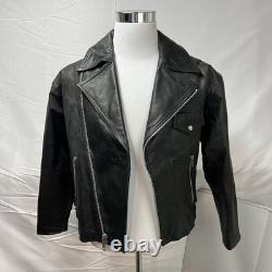 Vintage 80s 90s Black Leather Moto Biker Jacket Men's M Red Quilted Lining