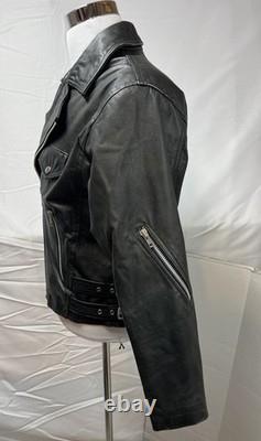 Vintage 80s 90s Black Leather Moto Biker Jacket Men's M Red Quilted Lining