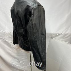 Vintage 80s 90s Black Leather Moto Biker Jacket Men's M Red Quilted Lining