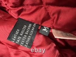 Vintage 80s 90s Black Leather Moto Biker Jacket Men's M Red Quilted Lining