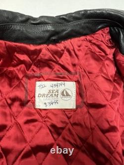 Vintage 80s 90s Black Leather Moto Biker Jacket Men's M Red Quilted Lining