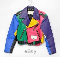 Vintage 80s 90s Leather Jacket ColorBlock Finesse Hip Hop Flair Motorcycle Color