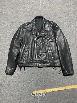 Vintage 80s 90s Punk Biker Genuine 100% Cowhide Leather Jacket 46 Black