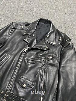 Vintage 80s 90s Punk Biker Genuine 100% Cowhide Leather Jacket 46 Black