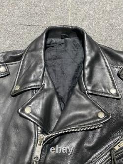 Vintage 80s 90s Punk Biker Genuine 100% Cowhide Leather Jacket 46 Black