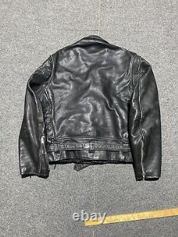 Vintage 80s 90s Punk Biker Genuine 100% Cowhide Leather Jacket 46 Black