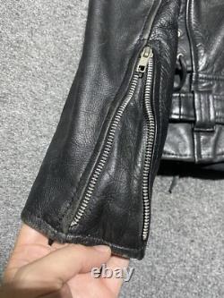Vintage 80s 90s Punk Biker Genuine 100% Cowhide Leather Jacket 46 Black