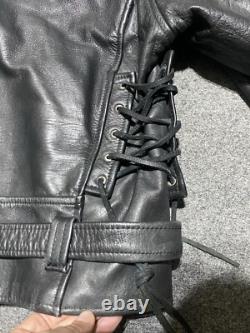 Vintage 80s 90s Punk Biker Genuine 100% Cowhide Leather Jacket 46 Black