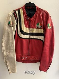 Vintage 80s AGV Italian Cafe Racing Leather Motorcycle Moto GP Jacket Sz 56