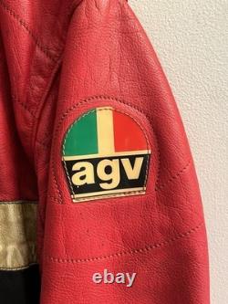 Vintage 80s AGV Italian Cafe Racing Leather Motorcycle Moto GP Jacket Sz 56