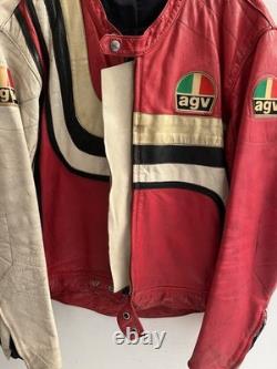 Vintage 80s AGV Italian Cafe Racing Leather Motorcycle Moto GP Jacket Sz 56
