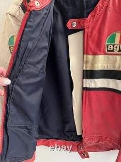 Vintage 80s AGV Italian Cafe Racing Leather Motorcycle Moto GP Jacket Sz 56