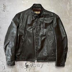 Vintage 80s Excelled Cafe Racer Leather Motorcycle Biker Jacket Made USA 46 BRN