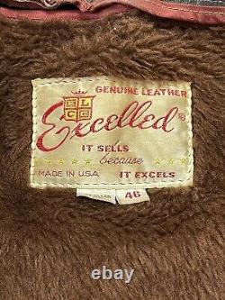 Vintage 80s Excelled Cafe Racer Leather Motorcycle Biker Jacket Made USA 46 BRN