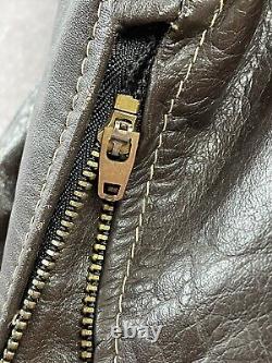 Vintage 80s Excelled Cafe Racer Leather Motorcycle Biker Jacket Made USA 46 BRN