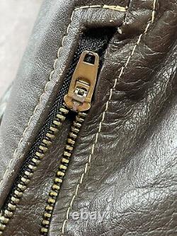 Vintage 80s Excelled Cafe Racer Leather Motorcycle Biker Jacket Made USA 46 BRN
