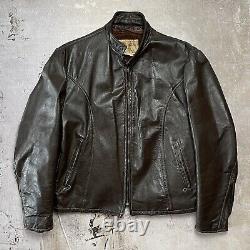 Vintage 80s Excelled Cafe Racer Leather Motorcycle Biker Jacket Made USA 46 BRN