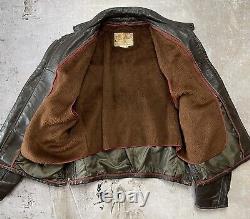 Vintage 80s Excelled Cafe Racer Leather Motorcycle Biker Jacket Made USA 46 BRN