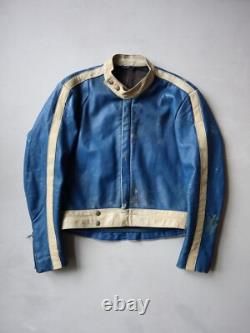 Vintage 80s German Moto Biker Jacket Thrashed Blue White Size S Stadler Modell