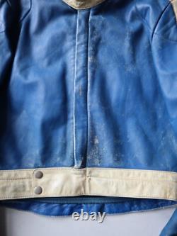 Vintage 80s German Moto Biker Jacket Thrashed Blue White Size S Stadler Modell