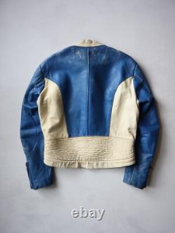 Vintage 80s German Moto Biker Jacket Thrashed Blue White Size S Stadler Modell