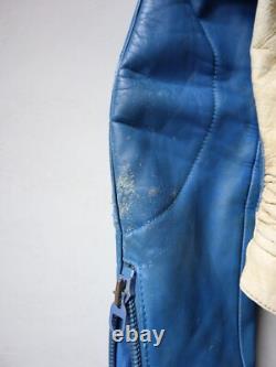 Vintage 80s German Moto Biker Jacket Thrashed Blue White Size S Stadler Modell