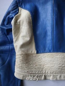 Vintage 80s German Moto Biker Jacket Thrashed Blue White Size S Stadler Modell