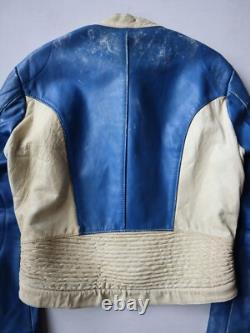 Vintage 80s German Moto Biker Jacket Thrashed Blue White Size S Stadler Modell