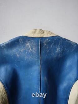 Vintage 80s German Moto Biker Jacket Thrashed Blue White Size S Stadler Modell