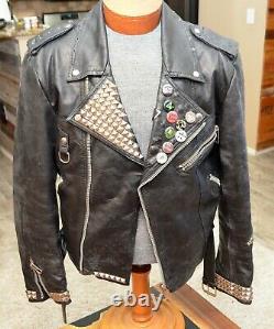 Vintage 80s Handpainted Studded Motorcycle Leather Mens Jacket Punk Rock Campri