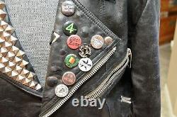 Vintage 80s Handpainted Studded Motorcycle Leather Mens Jacket Punk Rock Campri